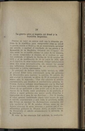 IV: La guerra entre el imperio del brasil y la República Argentina.