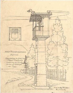 Thiersch, August ; Transformationsstationen, Masttransformatoren, Entwürfe - Grundriss, Perspektive