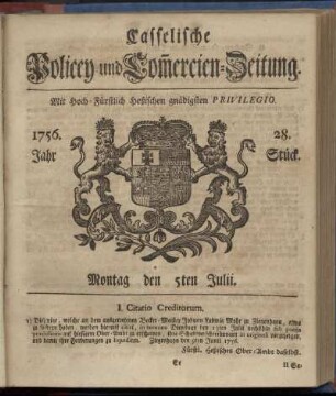 28. Stueck, Montag den 5ten Julii 1756