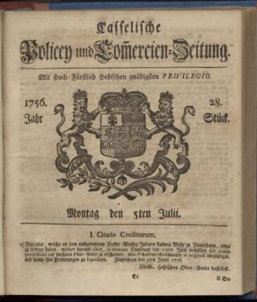 28. Stueck, Montag den 5ten Julii 1756