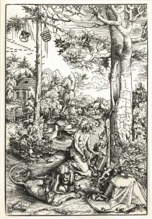Der heilige Hieronymus in der Wildnis : Der heilige Hieronymus in der Wildnis. Holzschnitt (1509; L. Cranach der Ältere). Dresden: Kupferstich-Kabinett