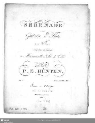 Serenade pour Guitarre et Flûte (ou Violon) : Op. 8