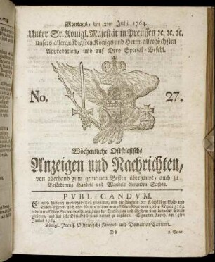 No. 27. Montags, den 2ten Julii 1764.