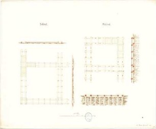 Thiersch, August ; Studienarbeiten - Bohlrost u. Pfahlrost (Ansichten, Details)