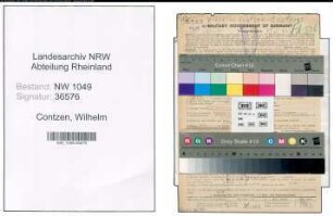 Entnazifizierung Wilhelm Contzen , geb. 17.07.1906 (Baecker)