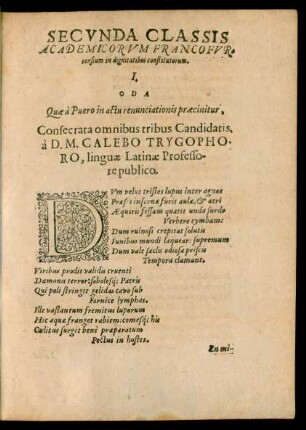 Secunda Classis Academicorum Francofurtensium in dignitatibus constitutorum.