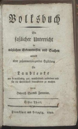 T.1: Volksbuch. Erster Theil