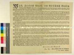 Patent von Friedrich August I. König von Sachsen zur Bekämpfung von Staatsfeinden