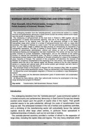 Warsaw: Development problems and strategies
