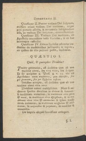 Quaestio I. Quid, & quotuplex Traditio?