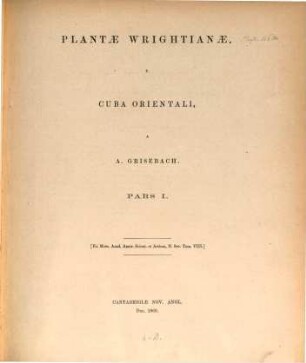 Plantae Wrightianae. 1