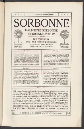 Sorbonne, halbfette Sorbonne, Sorbonne-Cursiv : eine Serie neuer Buch- und Accidenz-Schriften ausgezeichnet durch Schönheit und ungewöhnliche Lesbarkeit