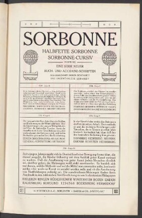 Sorbonne, halbfette Sorbonne, Sorbonne-Cursiv : eine Serie neuer Buch- und Accidenz-Schriften ausgezeichnet durch Schönheit und ungewöhnliche Lesbarkeit