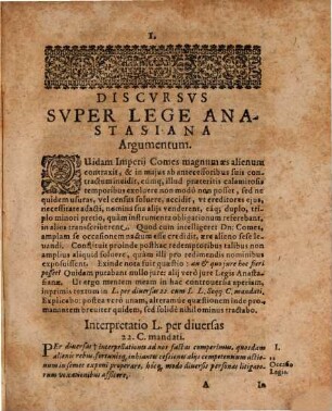 Caspari Manzii IC. Consiliarii & Cancellarii aulici Neo-Palatini Interpretatio Legis Anastasianae Et Resolutio Quaestionis An nomina, Chirographa, vel instrumenta obligationum minori pretio redimi, iisque redemptis actiones in solidum, an vero iuxta concurrentem pretii duntaxat quantitatem exerceri possint?