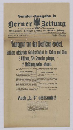 "Tauroggen von den Deutschen erobert. Lebhafte erfolgreiche Gefechtstätigkeit im Westen und Osten."