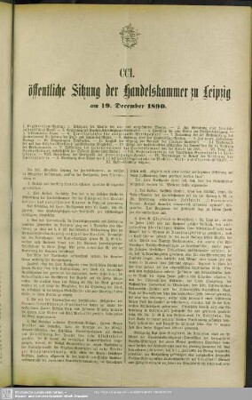 CCI. öffentliche Sitzung der Handelskammer zu Leipzig am 19. December 1890