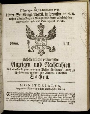 Num. LII. Montags, den 23. December 1748.