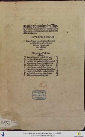 Passio domini nostri Ihesu Christi : ex evangelistarum textu quam accuratissime deprompta additis sanctissimis exquisitissimisque figuris