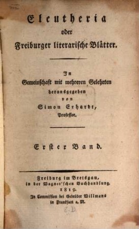 Eleutheria oder Freiburger literarische Blätter. 1, 1. 1819