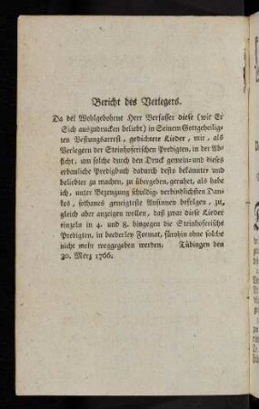 Bericht des Verlegers