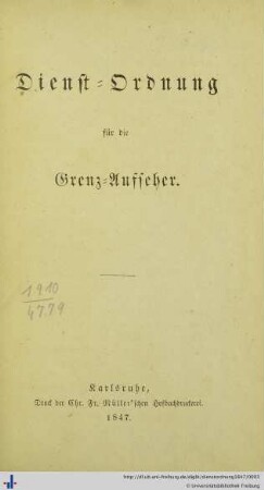 Dienst-Ordnung für die Grenz-Aufseher