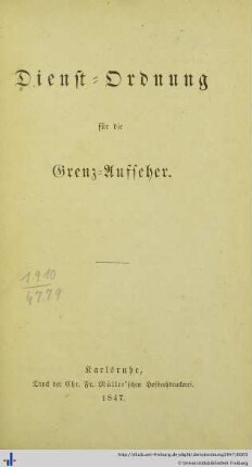 Dienst-Ordnung für die Grenz-Aufseher