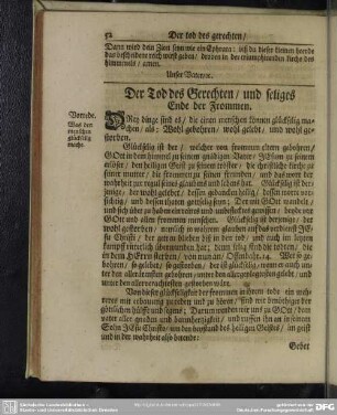 Der Tod des Gerechten, und seliges Ende der Frommen