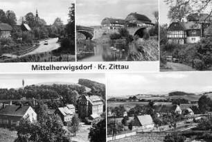 Mittelherwigsdorf-Scheibe. Ehem. Felsenmühle (Mitte, oben), Ansichtskarte