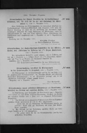 No. 163. Bekanntmachung, betreffend die Eintragungen in das Handelsregister in Bergedorf, vom 1. Dezember 1884.
