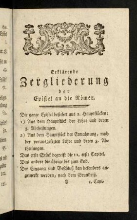 1-38, I. Erklärende Zergliederung der Epistel an die Römer.