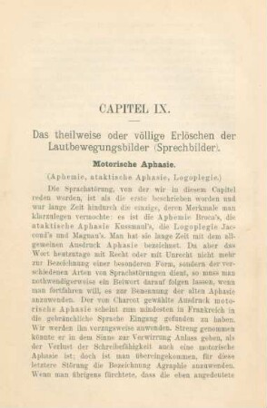 Capitel IX. Das theilweise oder völlige Erlöschen der Lautbewegungsbilder (Sprechbilder)