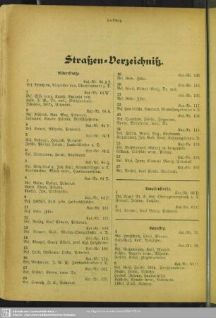 Häuserbuch : Straßen-Verzeichniß