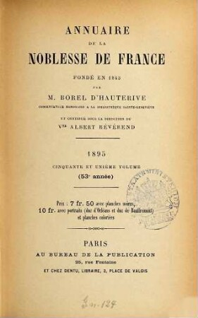 Annuaire de la noblesse de France. 51. 1895