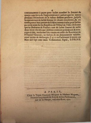 Arrest Du Parlement, En faveur des Pauvres : Du 31. Mars 1711