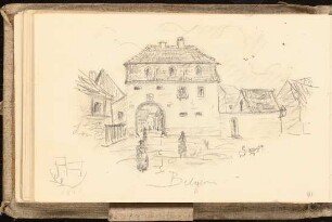 Skizzenbuch: Haus mit Tordurchfahrt in Belgern, perpektivische Ansicht