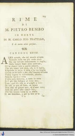 Rime Di M. Pietro Bembo In Morte Di M. Carlo Suo Fratello E di molte altre persone
