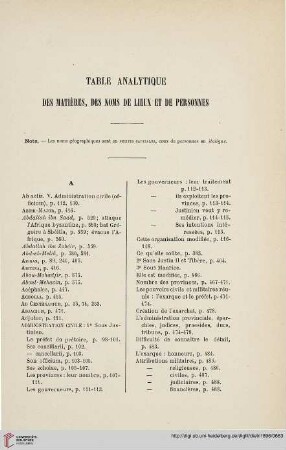 Table analytique: des matières, des noms de lieux et de personnes