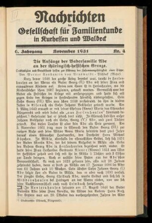 6. Jahrgang, Nr. 4, November 1931