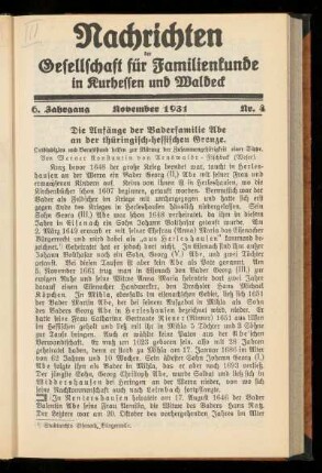 6. Jahrgang, Nr. 4, November 1931