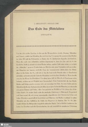 I. Abschnitt: 1400 Bis 1500. Das Ende des Mittelalters. Spätgotik
