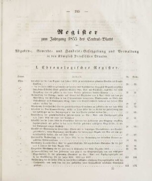 Register zum Jahrgang 1855 des Central-Blatts der Abgaben-, Gewerbe- und Handels-Gesetzgebung und Verwaltung in den Königlich Preußischen Staaten