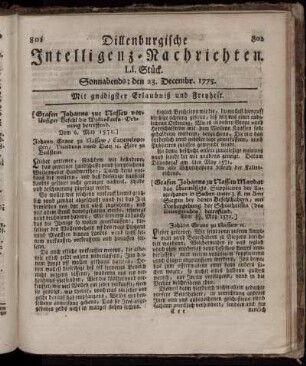 Sonnabends: den 23. Decembr. 1775.