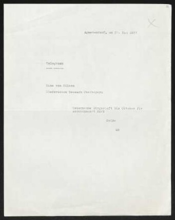 Brief von Gerhart Hauptmann an Hans von Hülsen
