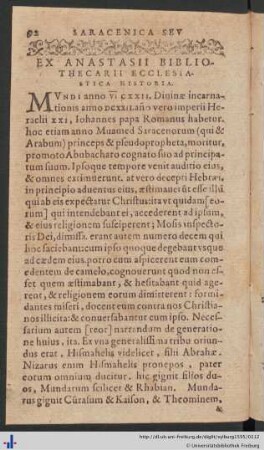 Saracenica seu ex Anastasii Bibliothecarii Ecclesiastica Historia.