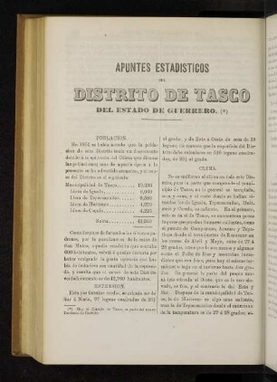 Apuntes Estadisticos del Distrito de Tasco del Estado de Guerrero.