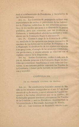 Capítulo III. De la Comisión Central de Manila