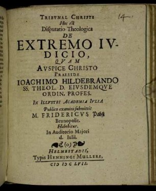 Tribunal Christi Hoc est Disputatio Theologica De Extremo Iudicio