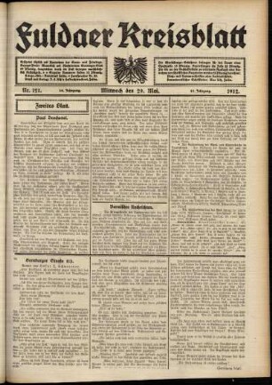 Zweite Ausgabe vom Mittwoch, den 29. Mai 1912.