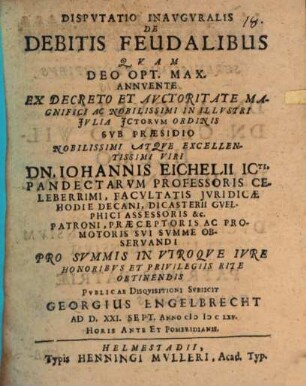 Disp. inaug. de debitis feudalibus