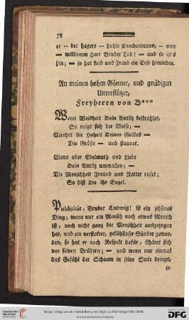 An meinen hohen Goenner, und gnaedigen Unterstuetzer, Freyherrn von B***